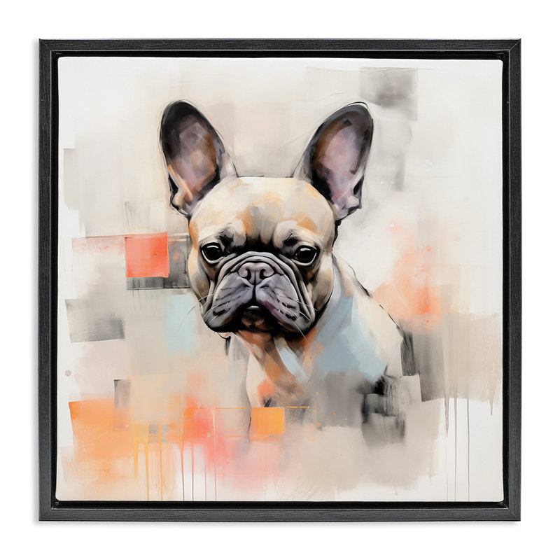 Bouledogue français abstrait, H 18 po x l 18 po, Cadre flottant noir de jais