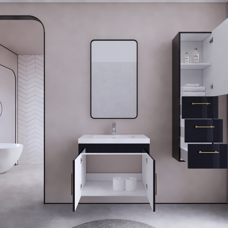 Foushee 29.53'' Single Bathroom Vanity with Acrylic Top, Navy Blue, 30"