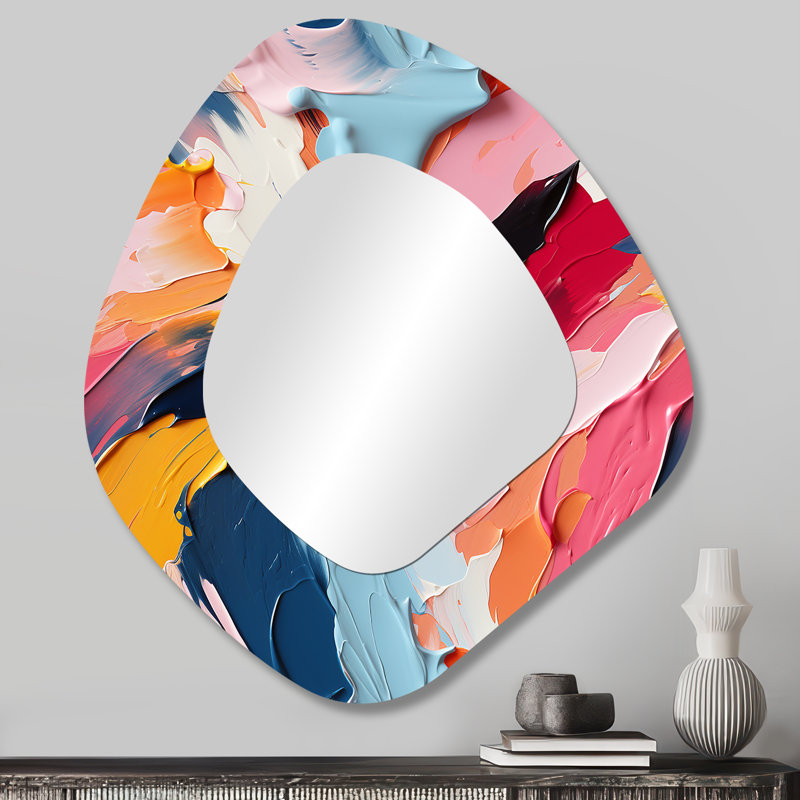 Colourful Paint Swirl Bliss - Irregular Abstract Assymetrical Modern Unique Wall Mirror, 28" x 25"