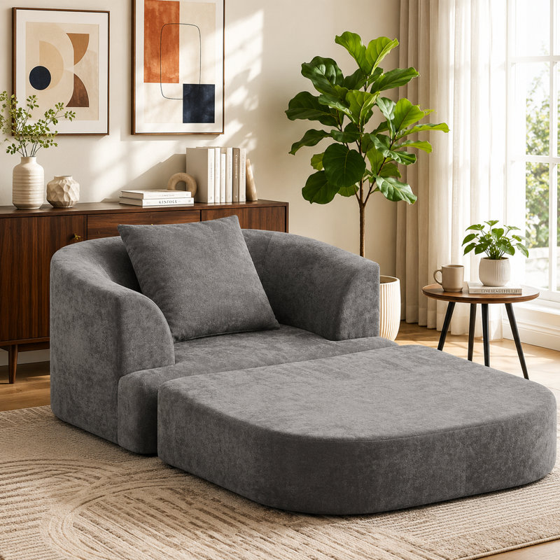 Fauteuil convertible 69,3 po, Chenille gris foncé