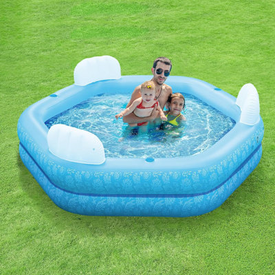 Blue Inflatable Swimming Pool,Oversized 88"" x 83"" x 23"" Thickened Swimming Pool for Kids & Adults -  Utibia, LS9JJ4