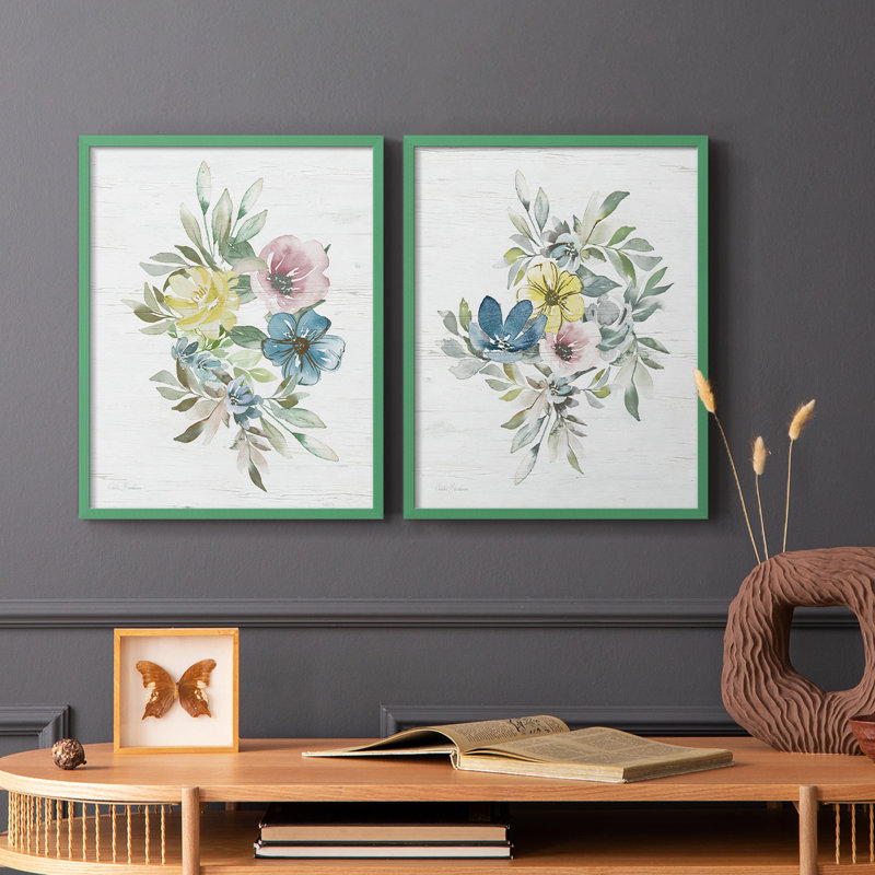«Spring Meadow Arrangement I», reproduction encadrée de qualité supérieure - prête à être accrochée - aucun clou requis - aucun clou requis