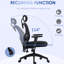 Fauteuil de bureau ergonomique, dossier haut en tissu maillé avec support lombaire, réglable, hauteur des accoudoirs et du siège, dossier noir, siège, look