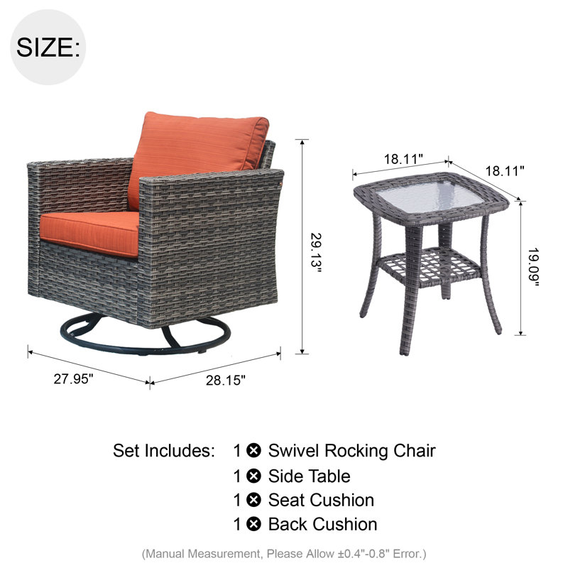 Osorio Swivel Wicker Outdoor Lounge Chair, Orange Red