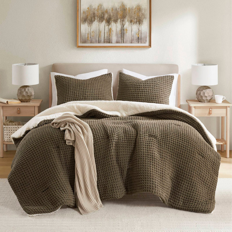 Ensemble d'édredon en chenille tricotée gaufrée, Édredon simple + 1 taie décorative