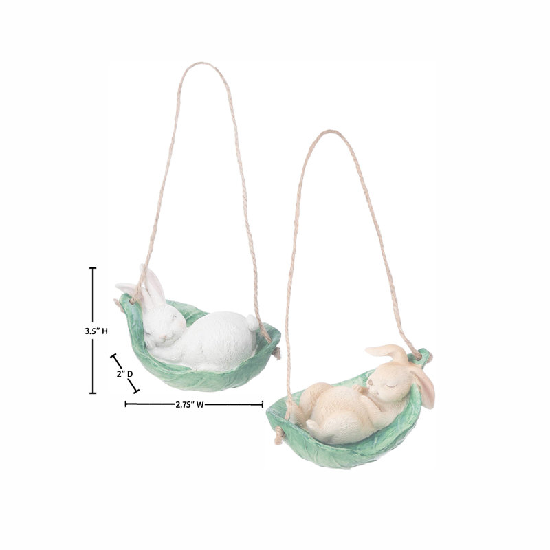 4" Resin Bunny With Leaf Hanger