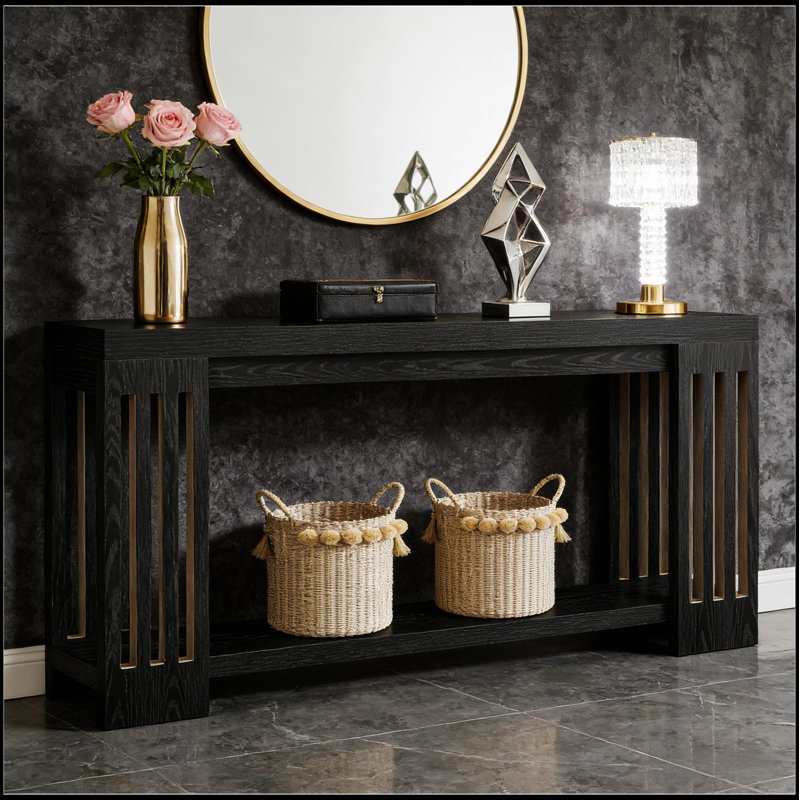 Console durable à 2 niveaux au design extra-long, parfaite pour le rangement dans le salon et l'entrée