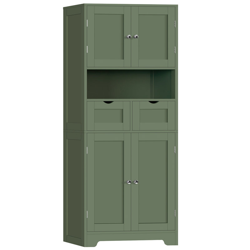 57.8" H Tall Bathroom Storage Cabinet With 2 Drawers & 2 Adjustable Shelves, Floor Cabinet With 4 Doors, Tall Cabinet For Living Room, Dining Room, Entryway, Forest Green