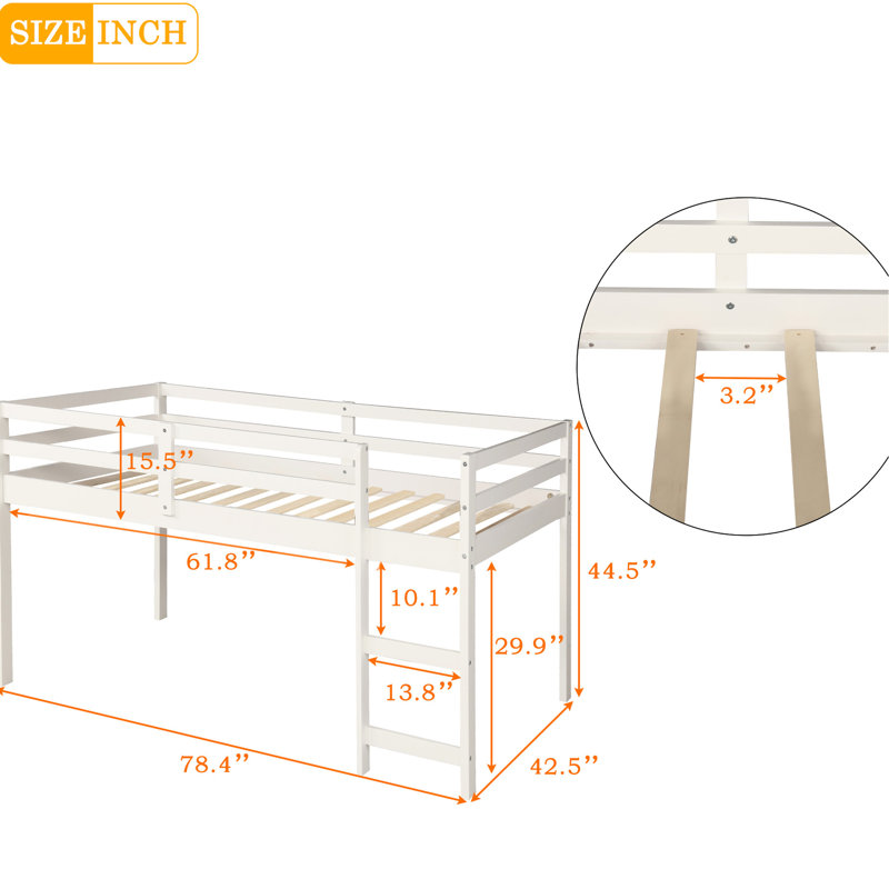 Lit mezzanine simple en bois massif blanc avec armoire et bureau de rangement à dessin, Blanc