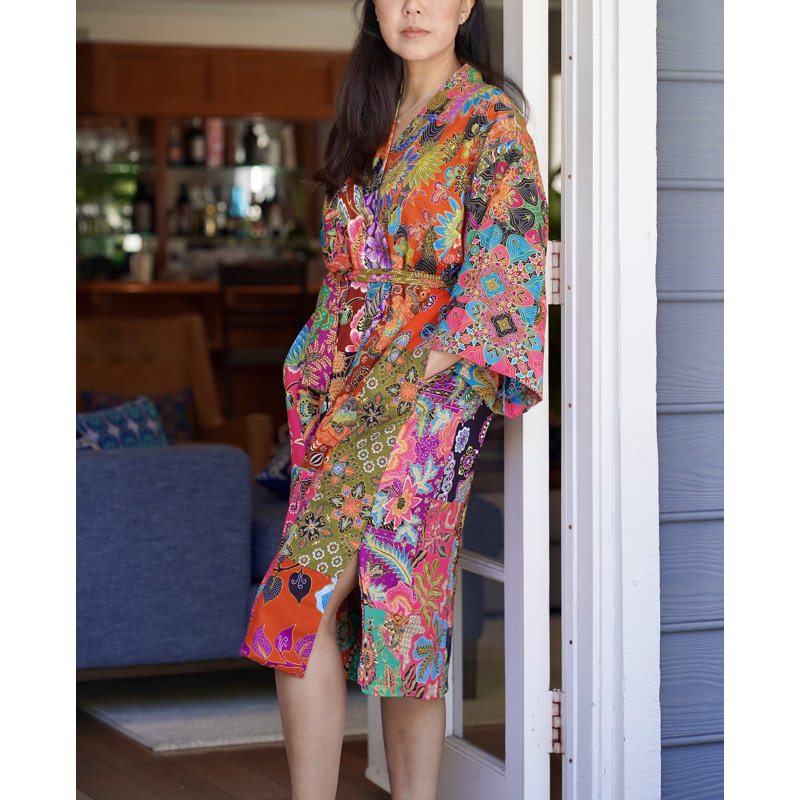 Bungalow Rose Varian 100% Cotton Quilt Mid-Calf Bathrobe with Pockets ...