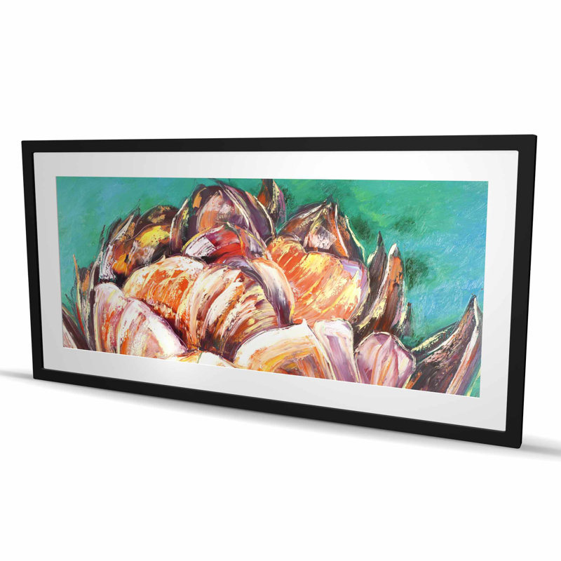 «Abstract Double Tulips Flower Print», art encadré turquoise