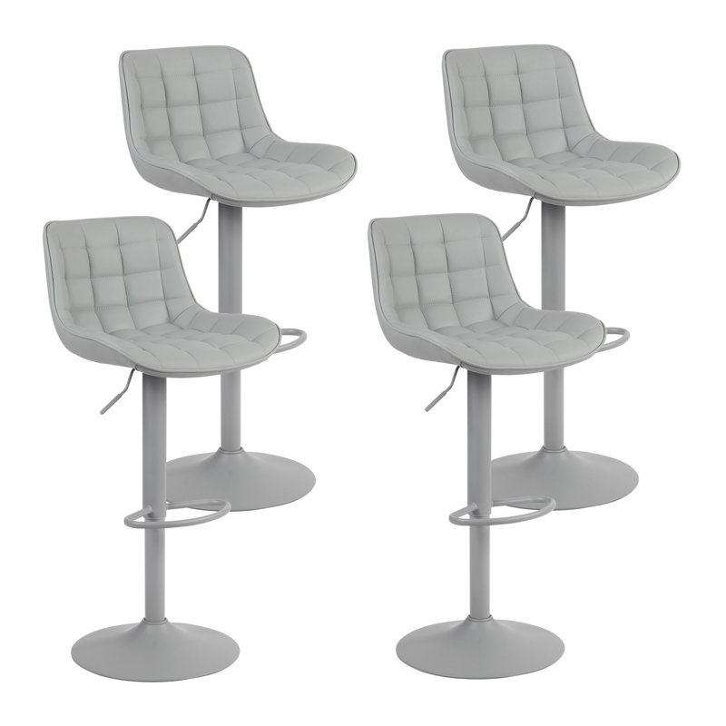 Lochie Swivel Adjustable Height Bar Stools Faux Leather Modern Barstools Upholstered Counter Stools, Gray