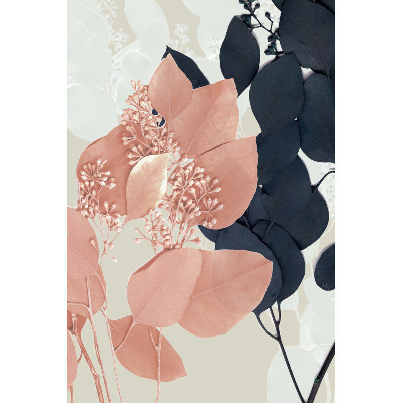 UA CH Indigo & Blush Leaves I by Jennifer Goldberger - Wrapped Canvas Painting, 30cm H x 20cm W x 3.8cm D