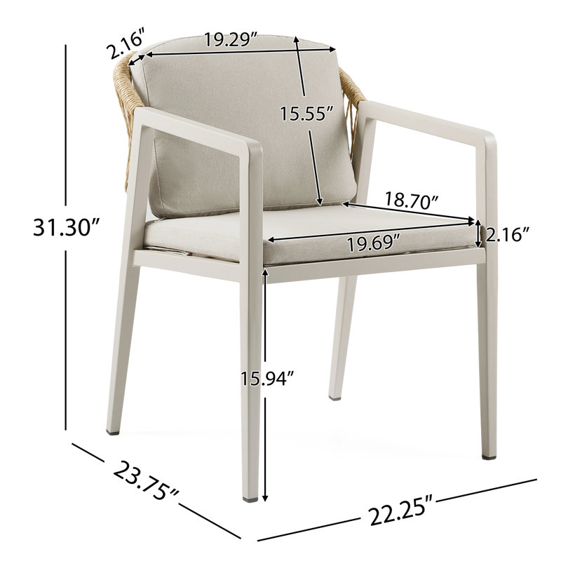 Chaise d'extérieur avec coussin et cadre en fer 2 pièces Fauteuil avec chaises tissées et imperméables Fabrication imperméable Apparence confortable Gris météo