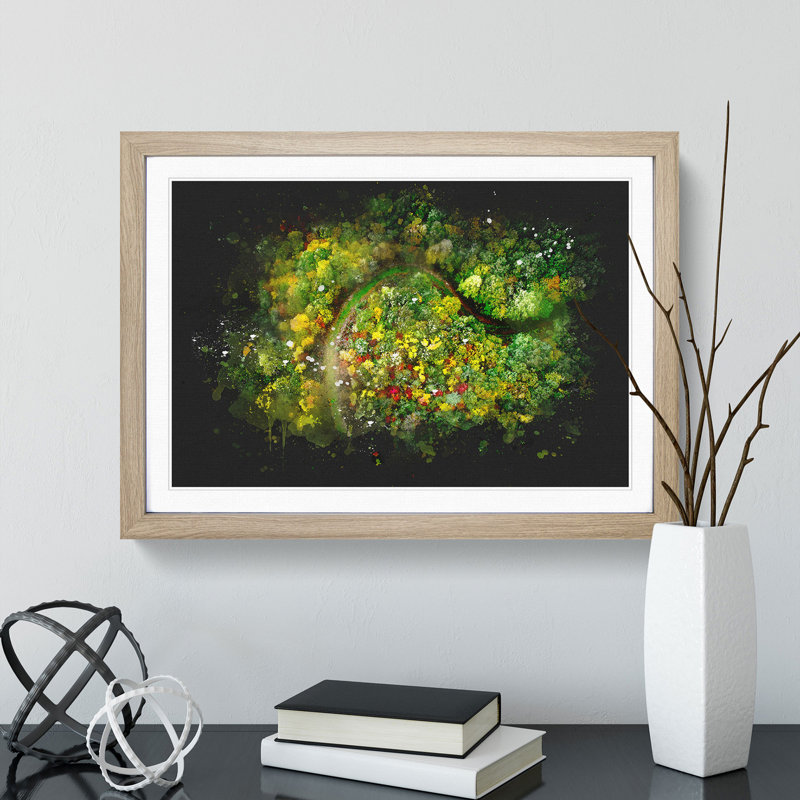 Road Through The Forest - Picture Frame Graphic Art, 45cm H x 63cm W x 2cm D, Oak Framed