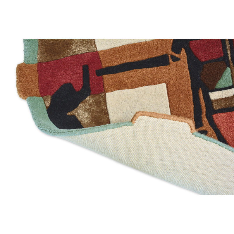 Abstract Area Rug in Orange/Red/Black/White, Round 3'3"