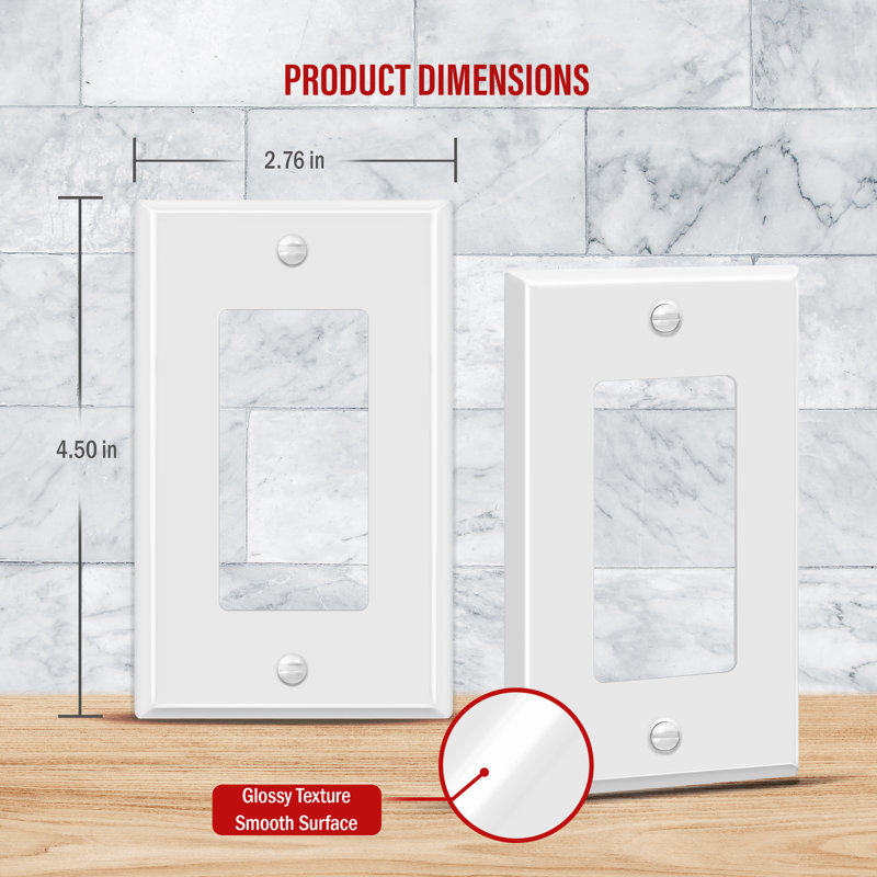 White Gloss 1-Gang Metal Decorator Rocker Wall Plate Set