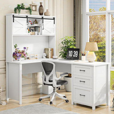 Farmhouse 68" H L Shaped Desk With Hutch