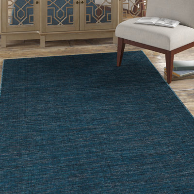 Tapis tissé à la main bleu, bleu sarcelle, noir et blanc Dario Authentic