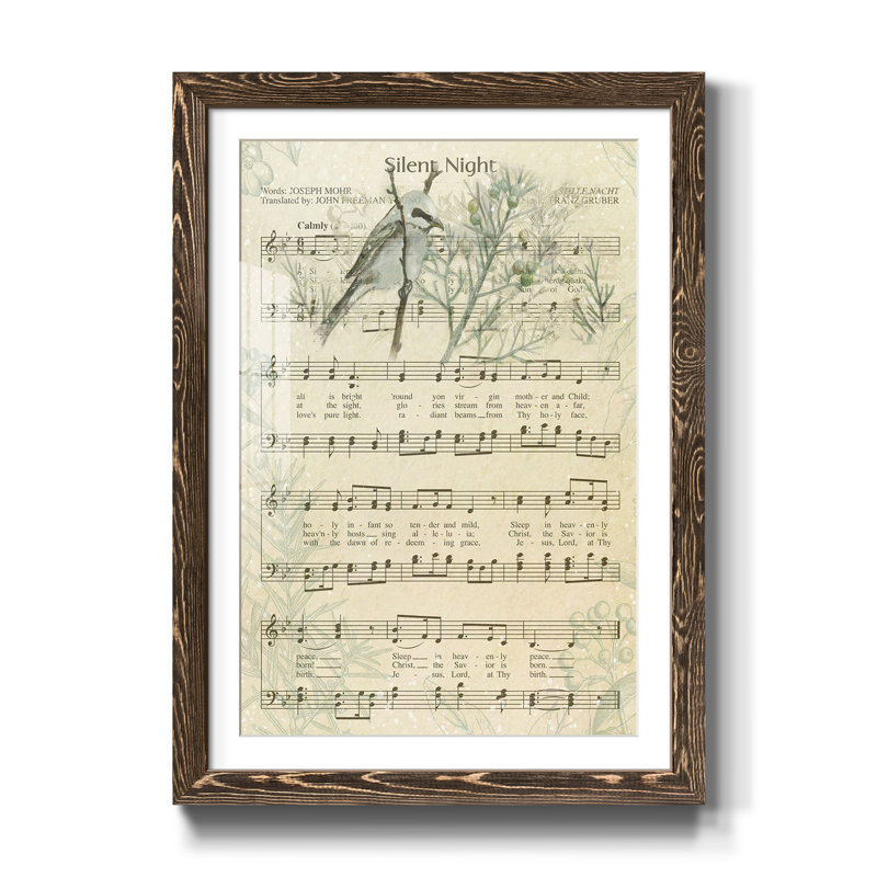 Silent Night - Reproduction d'art textuel sur papier encadré, H 31,5 po x l 23,5 po x P 1,5 po, Noyer