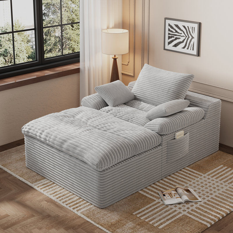 Canapé simple en velours côtelé à assise profonde, sans assemblage, Gris clair