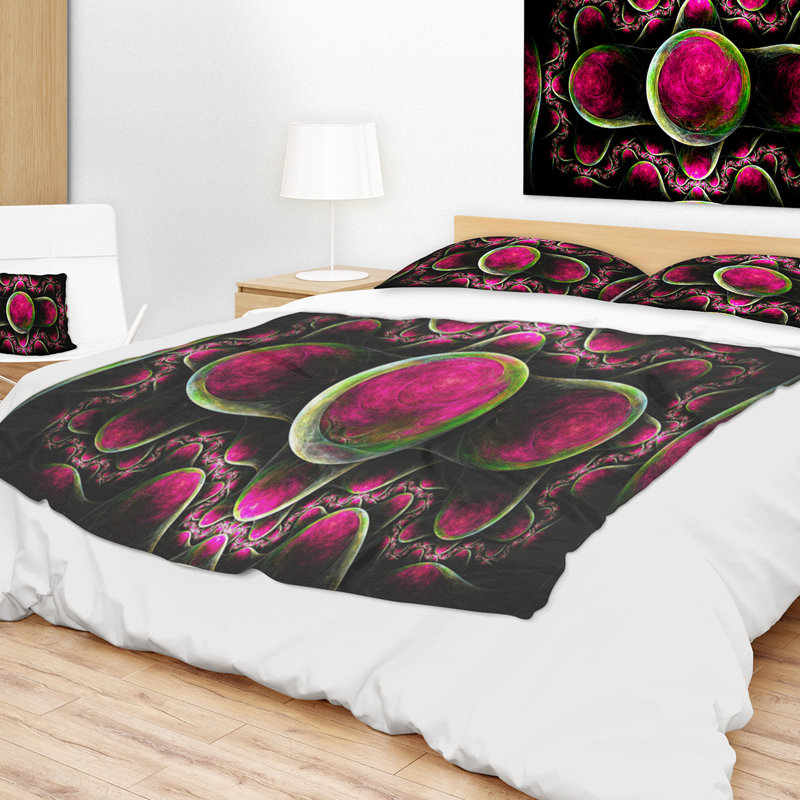  Couverture abstraite fractale exotique, L 59 po x L 71 po, Rose/noir