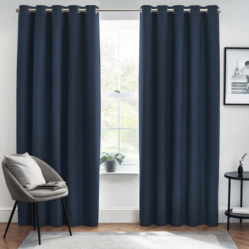 Dawn 100% Blackout Thermal Eyelet Curtains, 229cm Width x 183cm Drop, Black