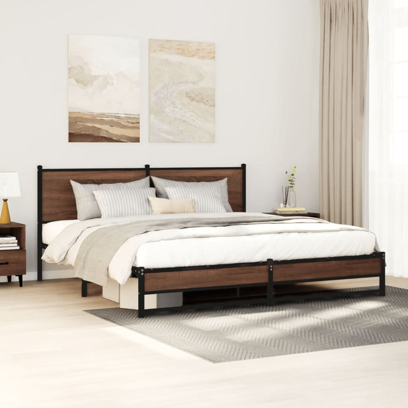 Vidaxl Metal Bed Frame Without Mattress, Brown Oak, 193 x 203cm