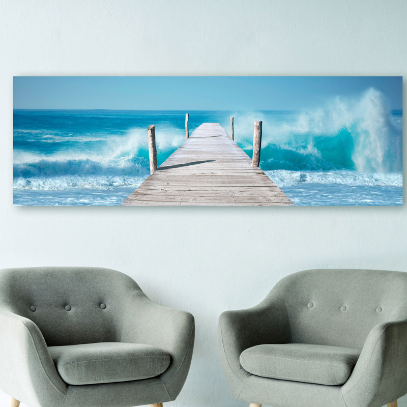 Ocean Waves On A Jetty by Pangea Images - Print, 35cm H x 100cm W x 4cm D