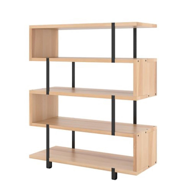 Bibliothèque en bois de bouleau et acier, (4 tablettes) H 45 po x l 36 po x P 14 po, Naturel