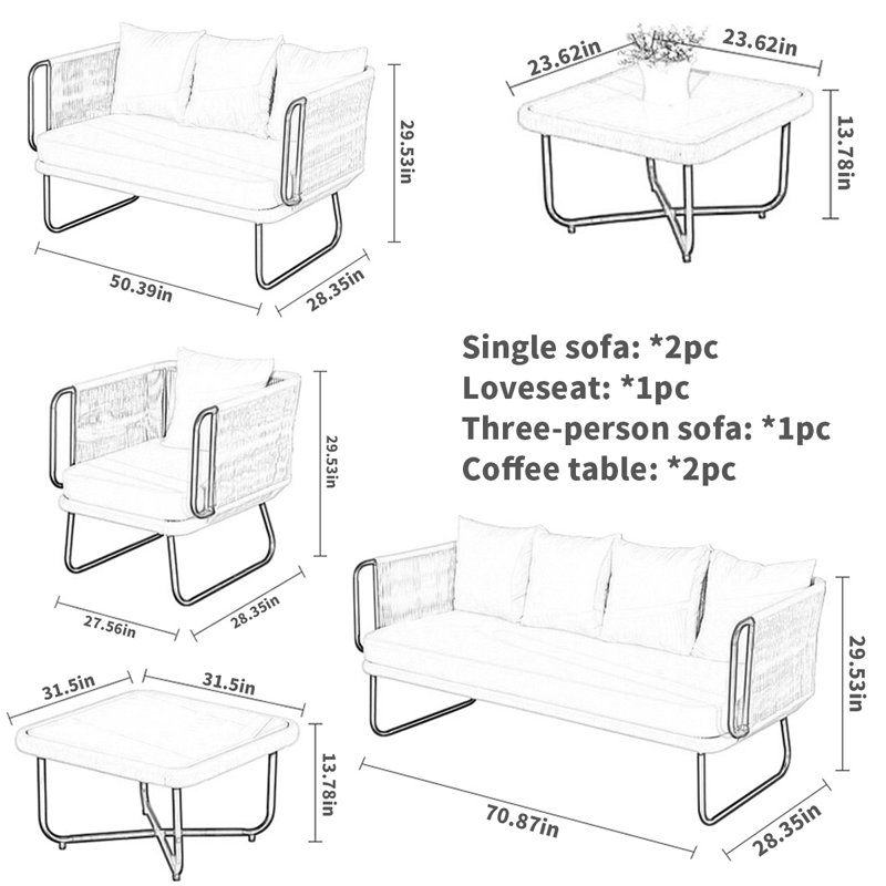 Ensemble de conversation d'extérieur pour 7 personnes avec coussins Cairra