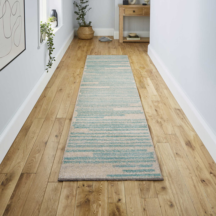 Kaylonie Modern Berber Stripe Cream/Turquoise Rug