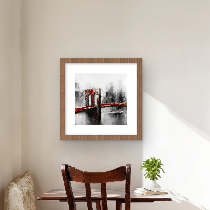 Abstrait et pont rouge de Brooklyn - impression encadrée avec passe-partout, Brown