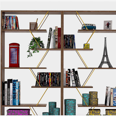 Wood Frame Etagere 6-Shelf Bookcase – Industrial Modern Design for Office and Living Rooms
