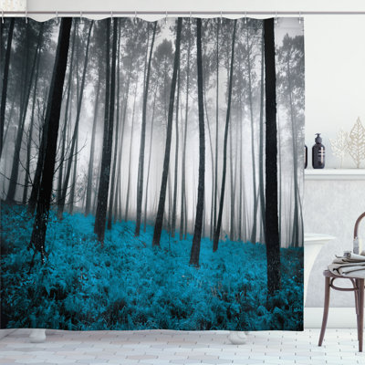 Union Rustic Forest Shower Curtain Foggy Woodland Pale