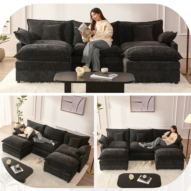 3 Seater Sofa, Black, Chenille