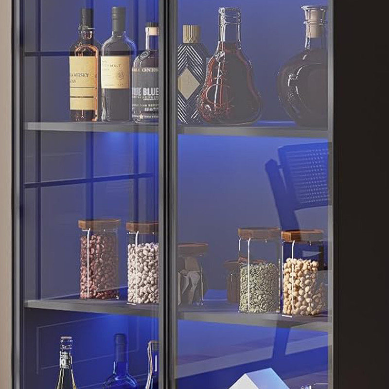 Black Glass Curio Cabinet with Adjustable LED Lights