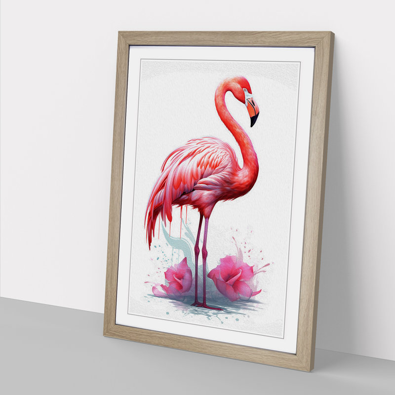 Flamingo Line 1 Piece Single Picture Frame Wall Art, 64cm H x 46cm W x 2cm D, Oak
