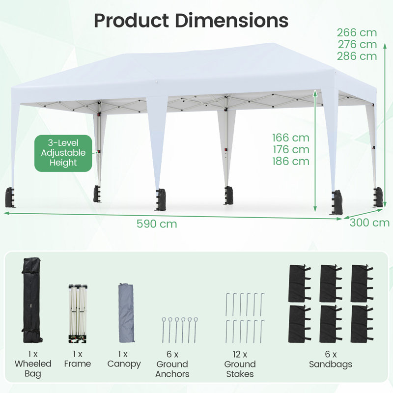590x300 CM Pop up Canopy Tent Portable Foldable Outdoor Patio Shelter, White