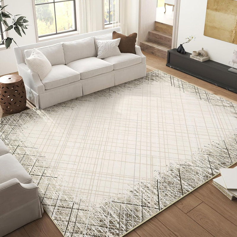 Washable Area Rug 5x7,Non Slip Low Pile Pearl Velvet Abstract Carpet, Modern Rug for Living Room Bedroom, Rectangle 5' x 7'