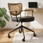 Chaise de bureau Mid-Century moderne, chaise de bureau pivotante réglable avec dossier en rotin PE et siège en similicuir courbé-789291470