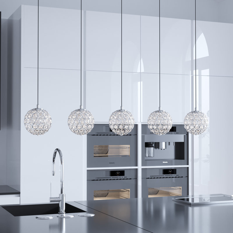 Luminaire suspendu sphère 5 lumières Tietjen, Chrome