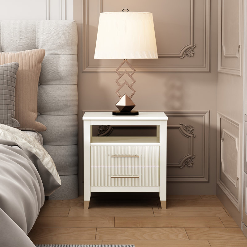 Ambyr 50cm W Solid + Manufactured Wood Bedside Table, White