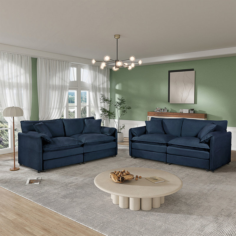 Ensemble de canapé 2 pièces, 2 pièces de canapé causeuse, ensemble de couchettes confortables en chenille moderne pour le bureau du salon avec 4 coussins