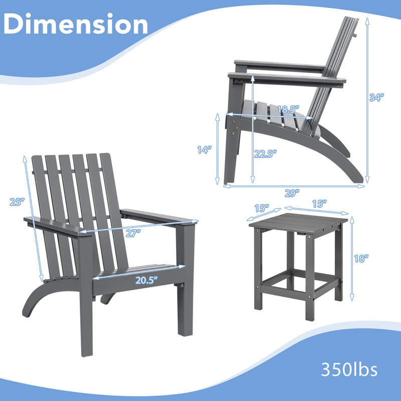 Tirmen Acacia Outdoor Adirondack Chair, Gray