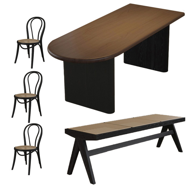 Ensemble de table en bois massif de style médiéval, H 29,52 po x L 78,74 po x l 31,49 po