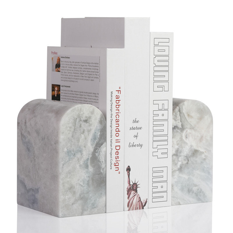 Serre-livres en marbre (ensemble de 2), Blanc / gris foncé, H 4,64 po x l 2,54 po x P 5,66 po