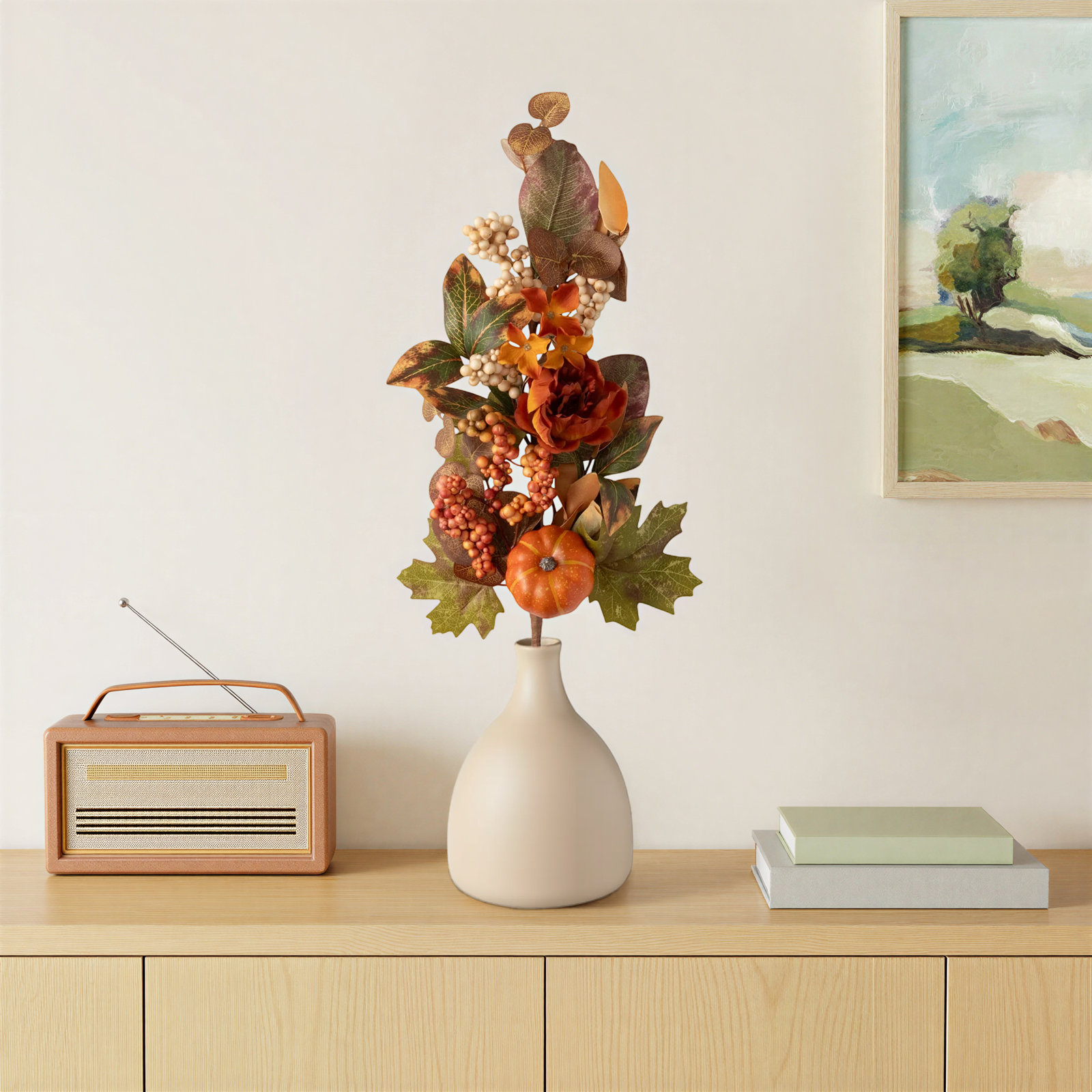 30.25" Artificial Fall Floral Berry Pumpkin Spray, Multicolor
