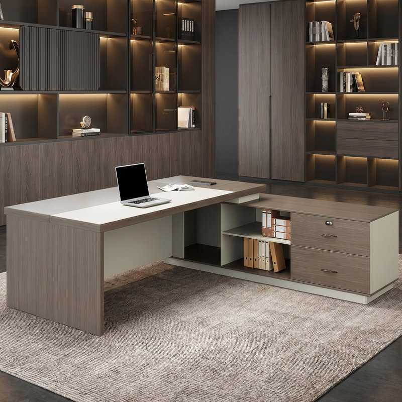 Bureau de direction en L 78,7 po, poste de travail de bureau à domicile moderne avec concentrateur électrique intégré, tiroirs verrouillables et bureau épais de 2 po