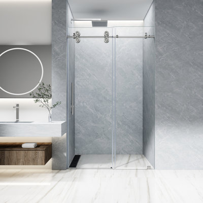 Porte de douche coulissante simple sans cadre de 44 à 48 po x H 76 po avec verre trempé transparent de 8 mm